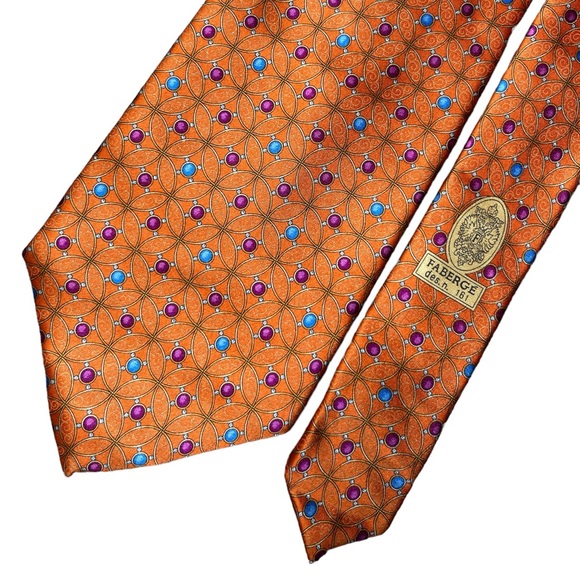 Faberge Vintage Silk Neck Tie in Orange Violet and Turquoise - Picture 1 of 4